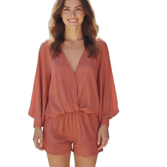 Vici Pants - Vici Crossover Deep V Romper Coral Womens Size Medium